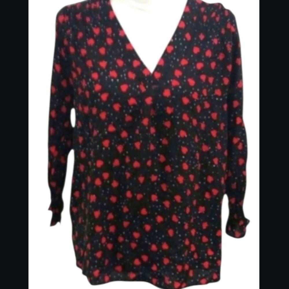 Christian siriano valentine  Black And Red V neck  hearts print  top, blouse